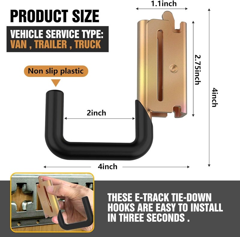 Eegoowa E Track Hooks Heavy Duty E Track J Hooks X Track Steel Hanger, Spring Fitting E-Type Track Accessories for Enclosed Trailer - Image 4